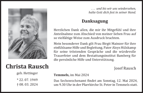 Traueranzeige von Christa Rausch von trierischer_volksfreund