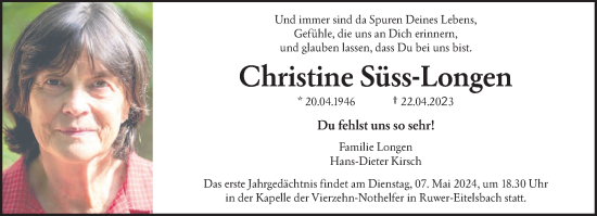 Traueranzeige von Christine Süss-Longen von trierischer_volksfreund