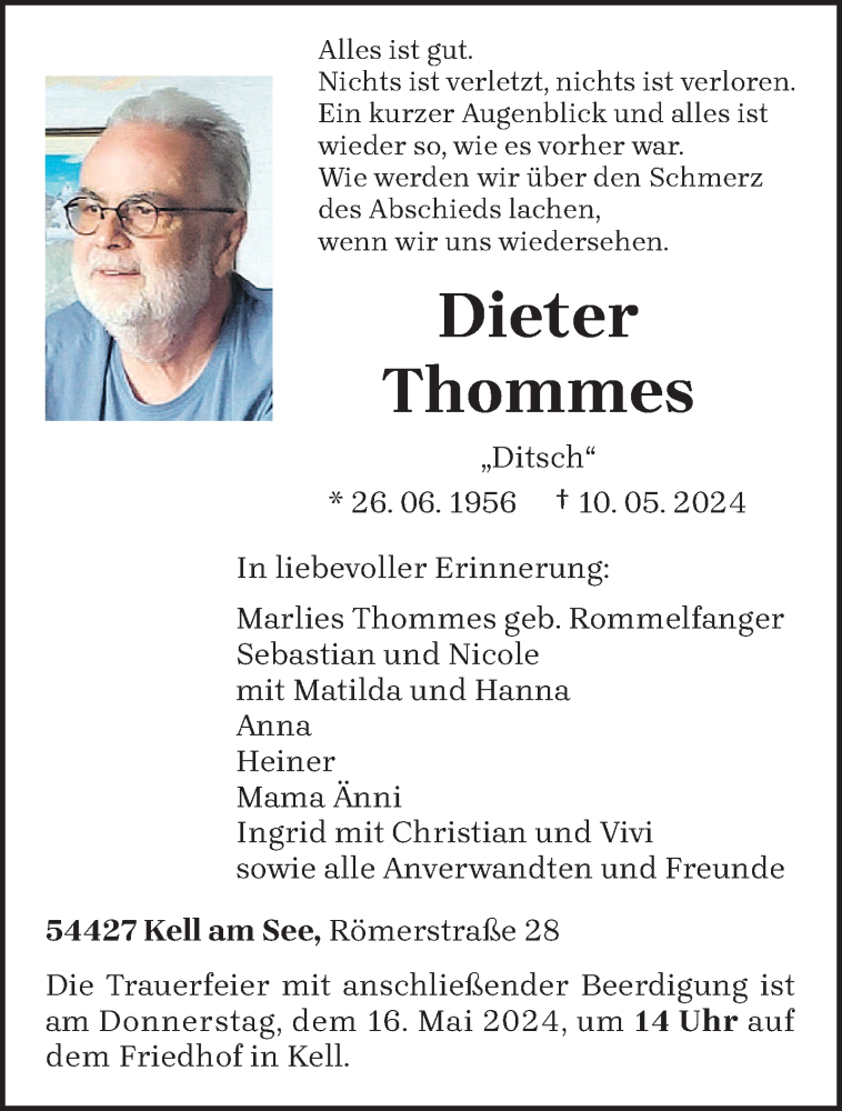  Traueranzeige für Dieter Thommes vom 14.05.2024 aus trierischer_volksfreund