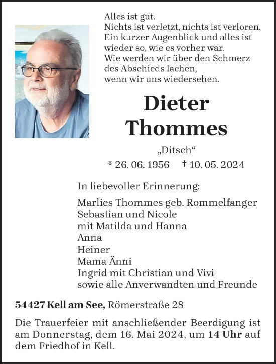 Traueranzeige von Dieter Thommes von trierischer_volksfreund