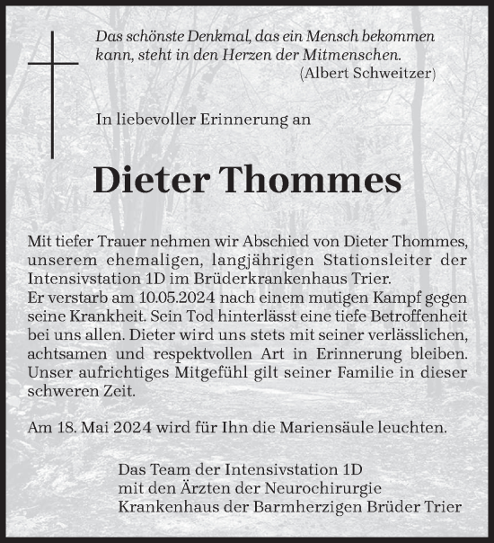 Traueranzeige von Dieter Thommes von trierischer_volksfreund