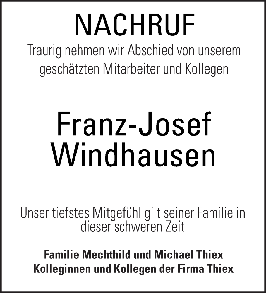  Traueranzeige für Franz-Josef Windhausen vom 04.05.2024 aus trierischer_volksfreund