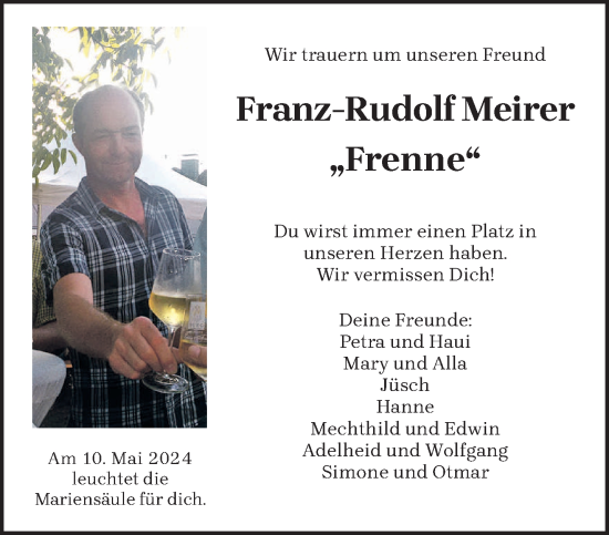 Traueranzeige von Franz-Rudolf Meirer von trierischer_volksfreund