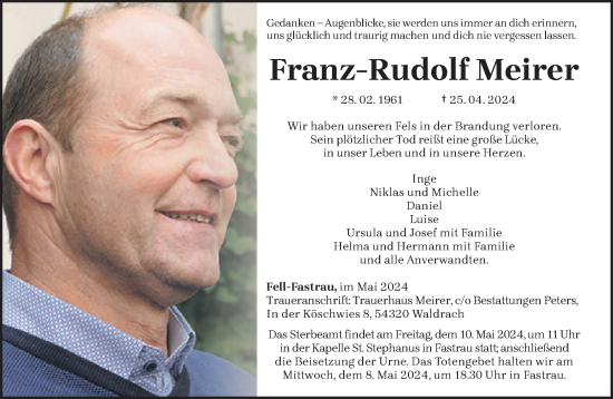 Traueranzeige von Franz-Rudolf Meirer von trierischer_volksfreund