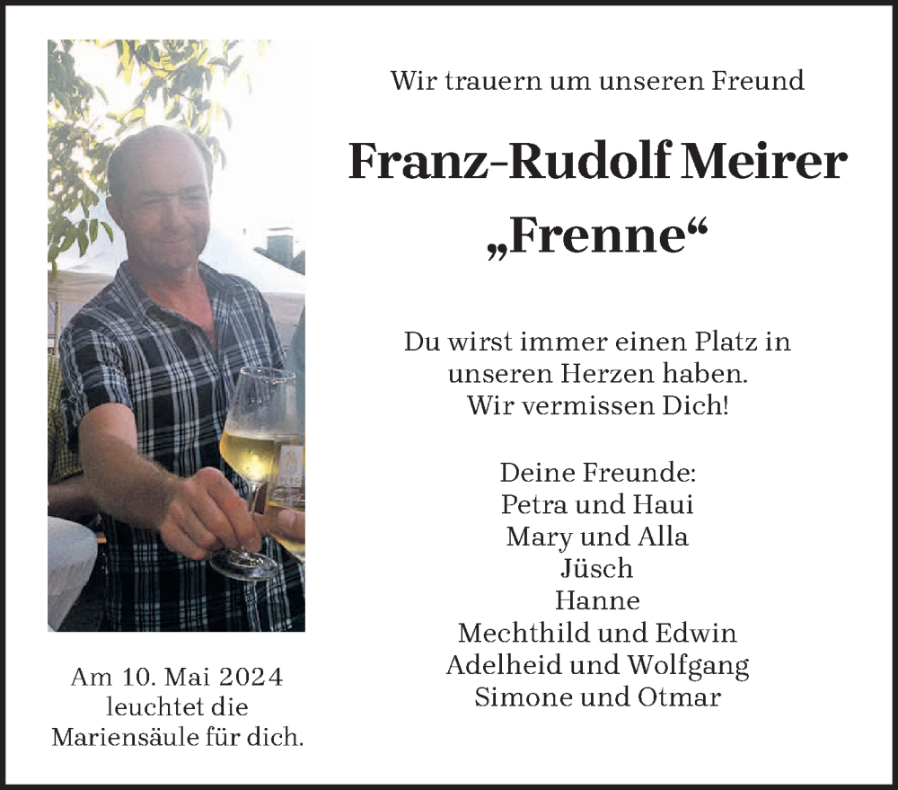  Traueranzeige für Franz-Rudolf Meirer vom 04.05.2024 aus trierischer_volksfreund