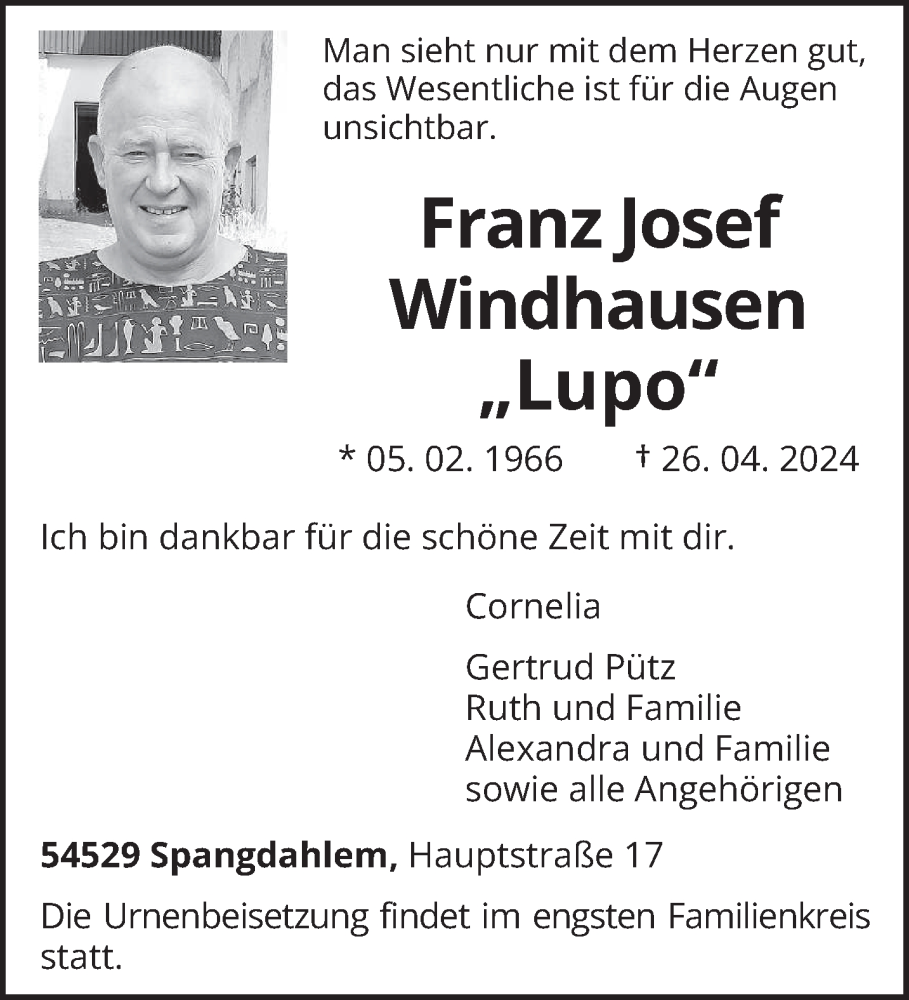  Traueranzeige für Franz Josef Windhausen vom 04.05.2024 aus trierischer_volksfreund