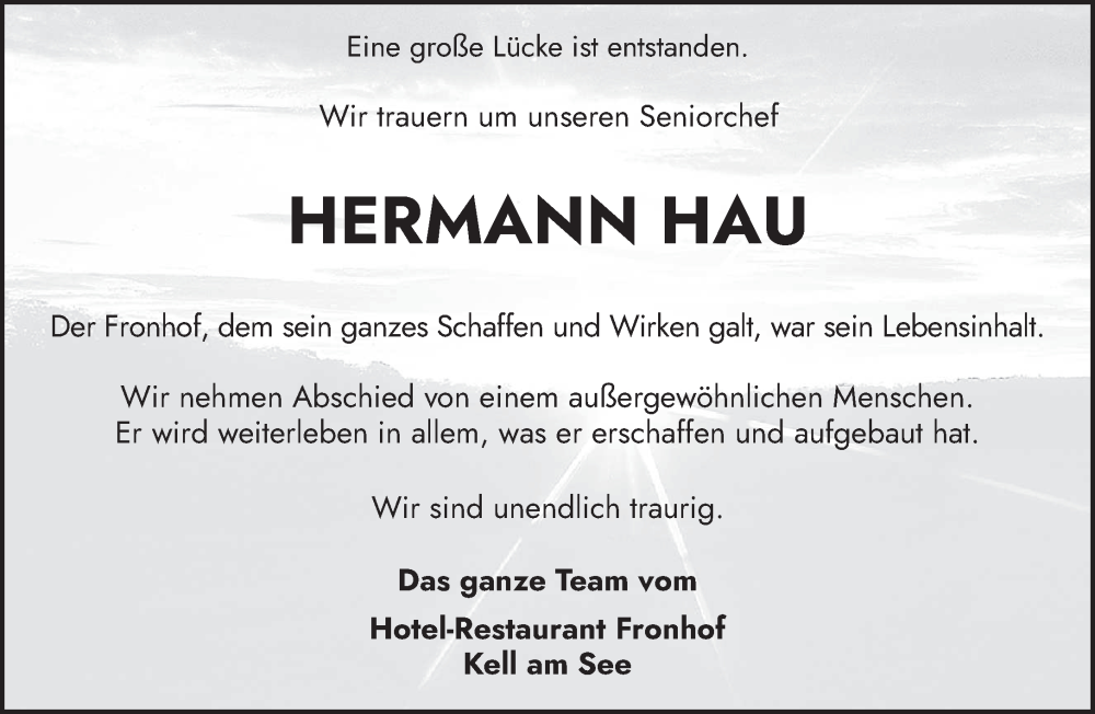  Traueranzeige für Hermann Hau vom 15.05.2024 aus trierischer_volksfreund