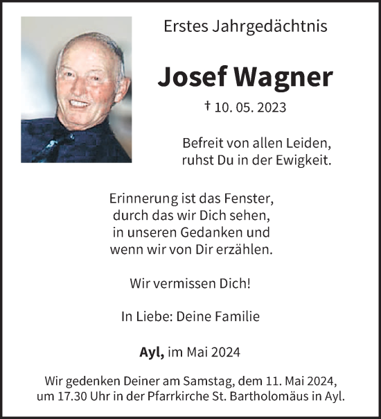 Traueranzeige von Josef Wagner von trierischer_volksfreund