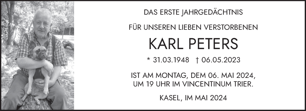  Traueranzeige für Karl Peters vom 30.04.2024 aus trierischer_volksfreund