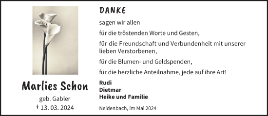 Traueranzeige von Marlies Schon von trierischer_volksfreund