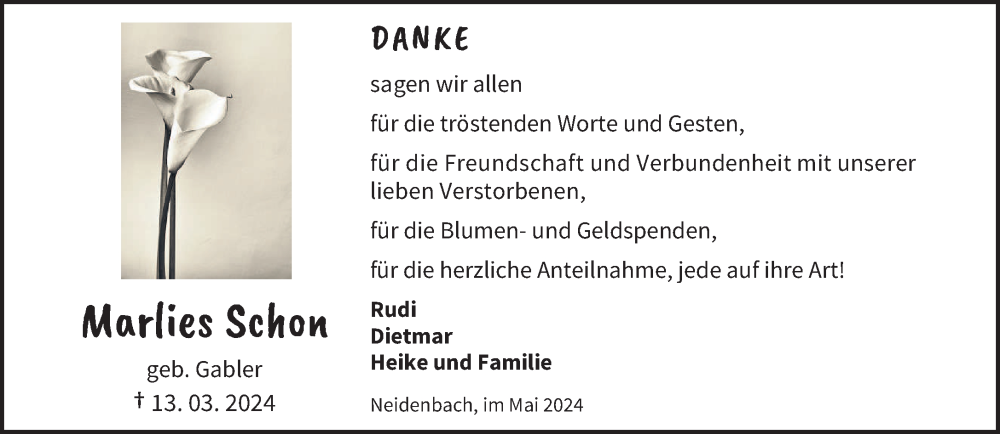  Traueranzeige für Marlies Schon vom 25.05.2024 aus trierischer_volksfreund