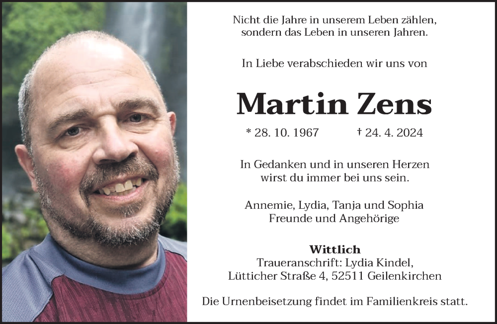  Traueranzeige für Martin Zens vom 04.05.2024 aus trierischer_volksfreund