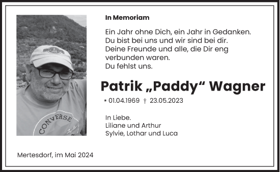 Traueranzeige von Patrik Wagner von trierischer_volksfreund