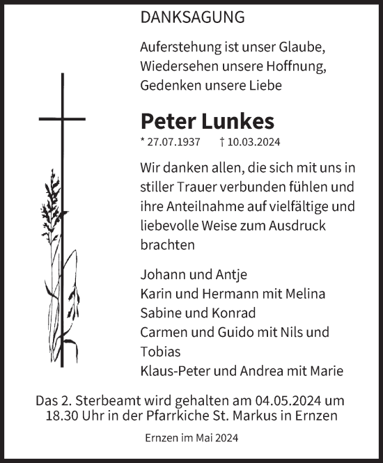 Traueranzeige von Peter Lunkes von trierischer_volksfreund