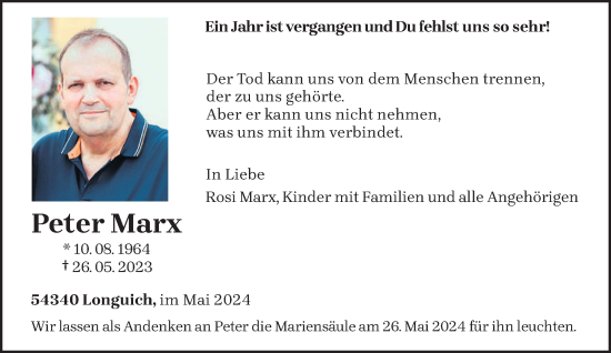 Traueranzeige von Peter Marx von trierischer_volksfreund
