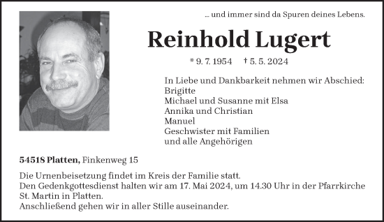 Traueranzeige von Reinhold Lugert von trierischer_volksfreund