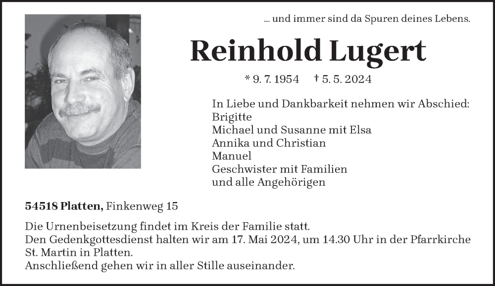  Traueranzeige für Reinhold Lugert vom 11.05.2024 aus trierischer_volksfreund