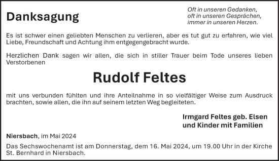 Traueranzeige von Rudolf Feltes von trierischer_volksfreund
