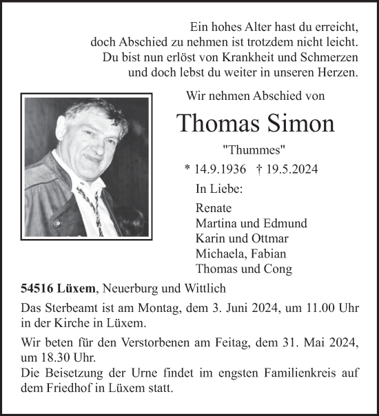 Traueranzeige von Thomas Simon von trierischer_volksfreund