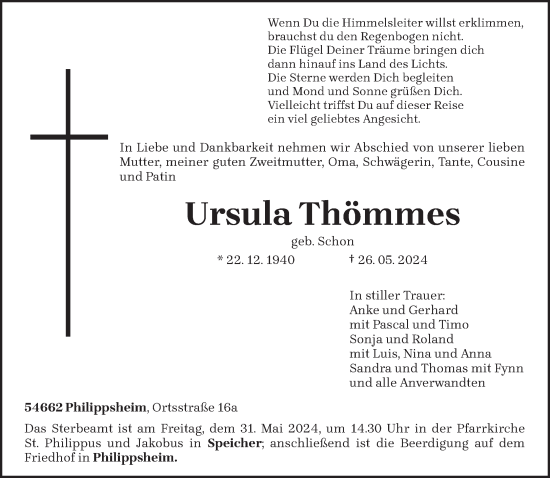 Traueranzeige von Ursula Thömmes von trierischer_volksfreund