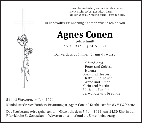 Traueranzeige von Agnes Conen von trierischer_volksfreund