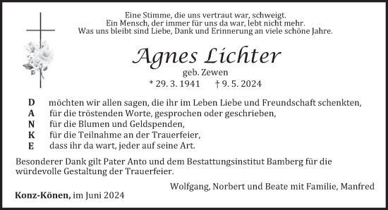 Traueranzeige von Agnes Lichter von trierischer_volksfreund