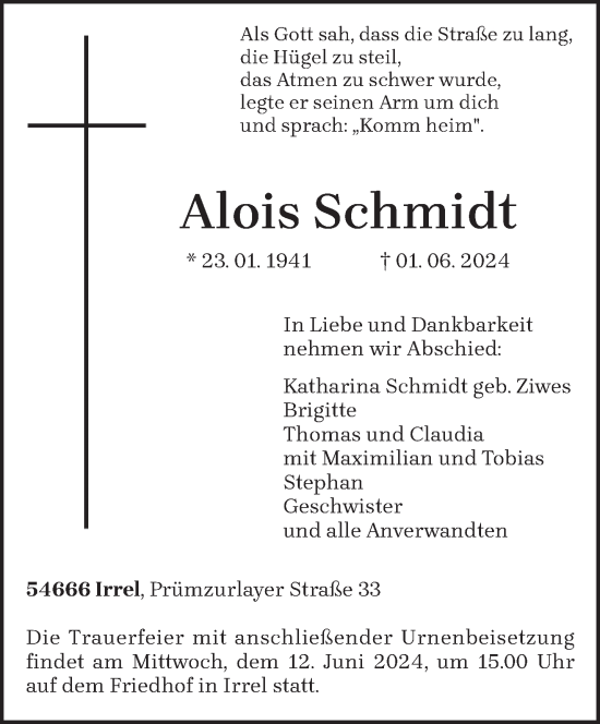 Traueranzeige von Alois Schmidt von trierischer_volksfreund