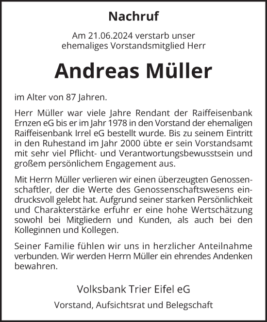 Traueranzeige von Andreas Müller von trierischer_volksfreund