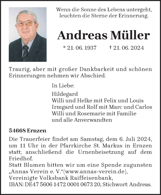 Traueranzeige von Andreas Müller von trierischer_volksfreund