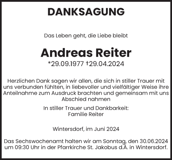 Traueranzeige von Andreas Reiter von trierischer_volksfreund