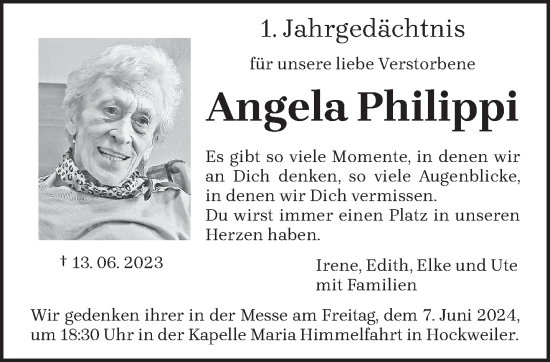 Traueranzeige von Angela Philippi von trierischer_volksfreund