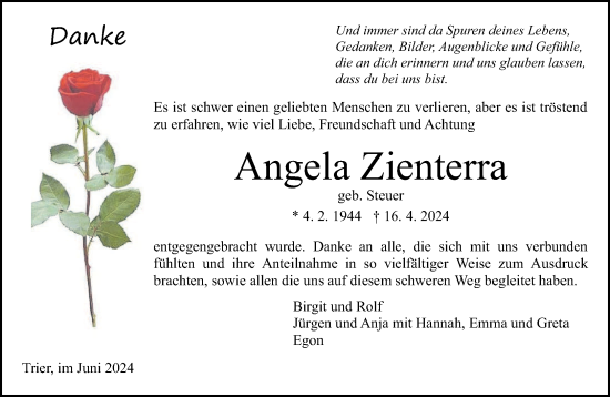 Traueranzeige von Angela Zienterra von trierischer_volksfreund
