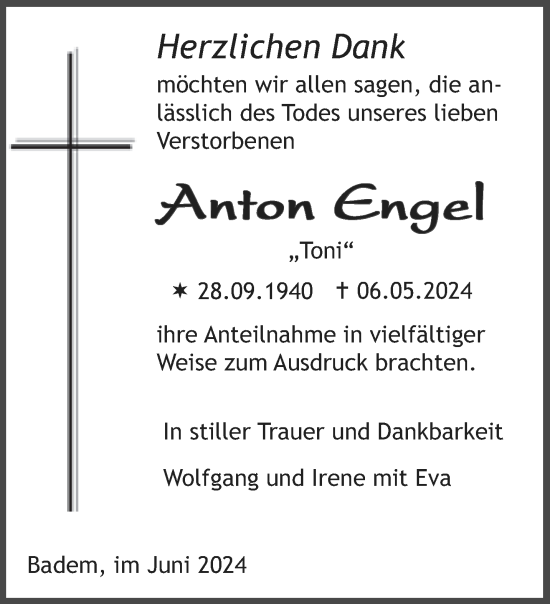 Traueranzeige von Anton Engel von trierischer_volksfreund