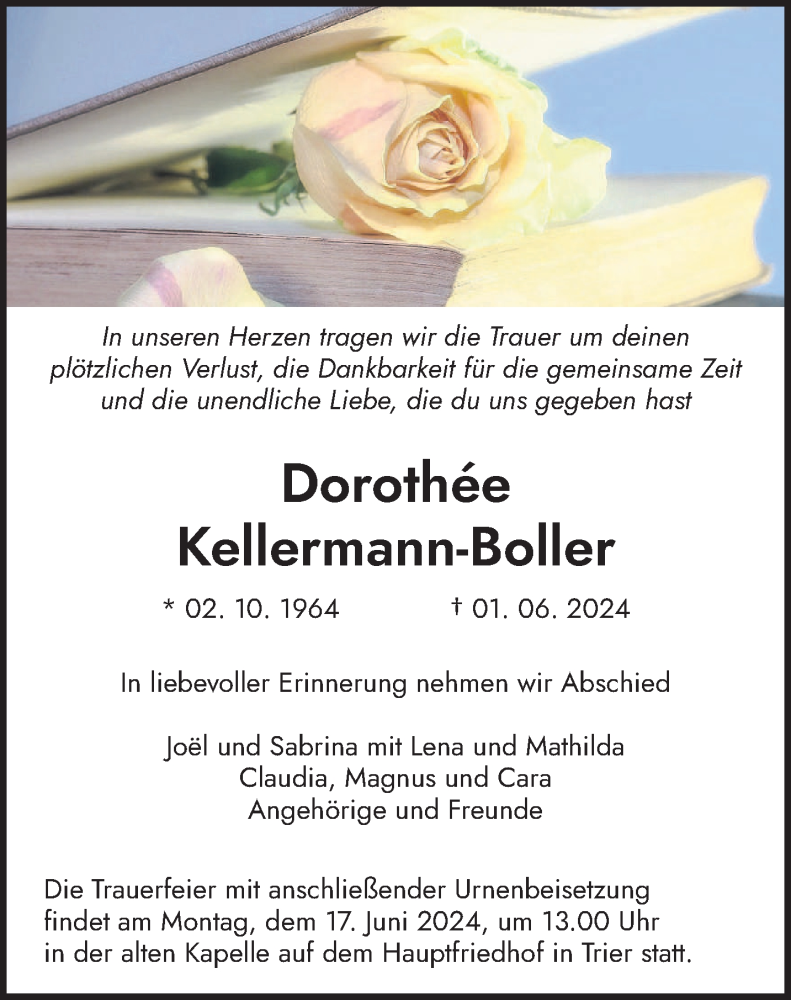  Traueranzeige für Dorothée Kellermann-Boller vom 08.06.2024 aus trierischer_volksfreund