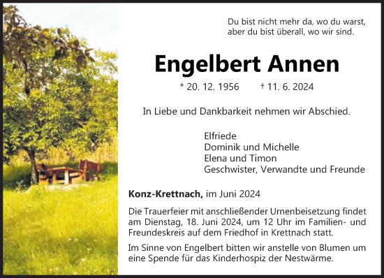 Traueranzeige von Engelbert Annen von trierischer_volksfreund