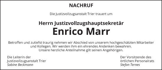 Traueranzeige von Enrico Marr von trierischer_volksfreund