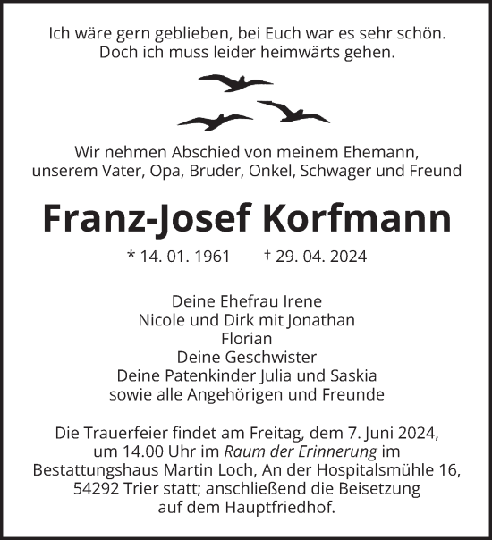 Traueranzeige von Franz-Josef Korfmann von trierischer_volksfreund