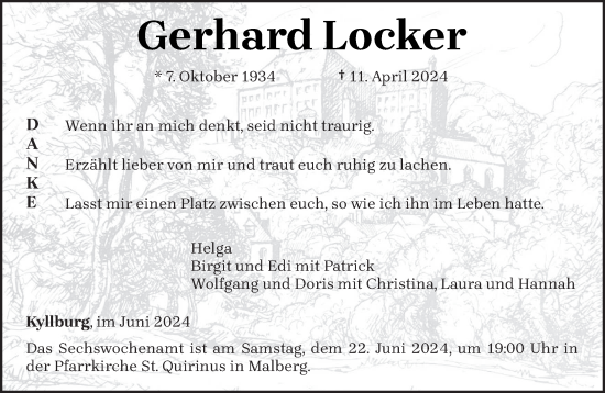 Traueranzeige von Gerhard Locker von trierischer_volksfreund