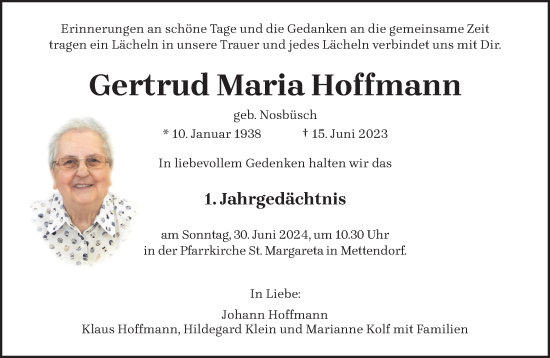 Traueranzeige von Gertrud Maria Hoffmann von trierischer_volksfreund