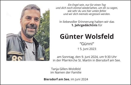 Traueranzeige von Günter Wolsfeld von trierischer_volksfreund