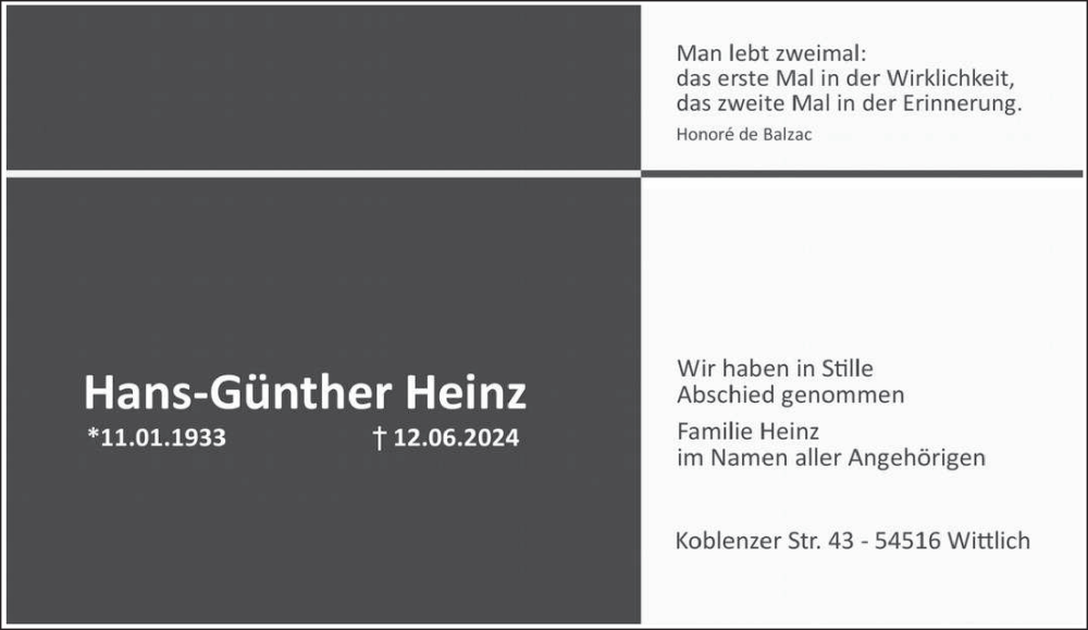  Traueranzeige für Hans-Günther Heinz vom 22.06.2024 aus trierischer_volksfreund