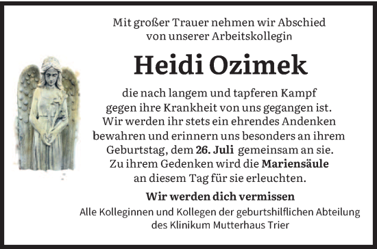 Traueranzeige von Heidi Ozimek von trierischer_volksfreund