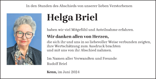 Traueranzeige von Helga Briel von trierischer_volksfreund