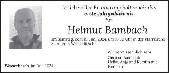 Traueranzeige von Helmut Bambach von trierischer_volksfreund