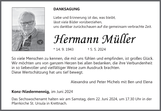 Traueranzeige von Hermann Müller von trierischer_volksfreund