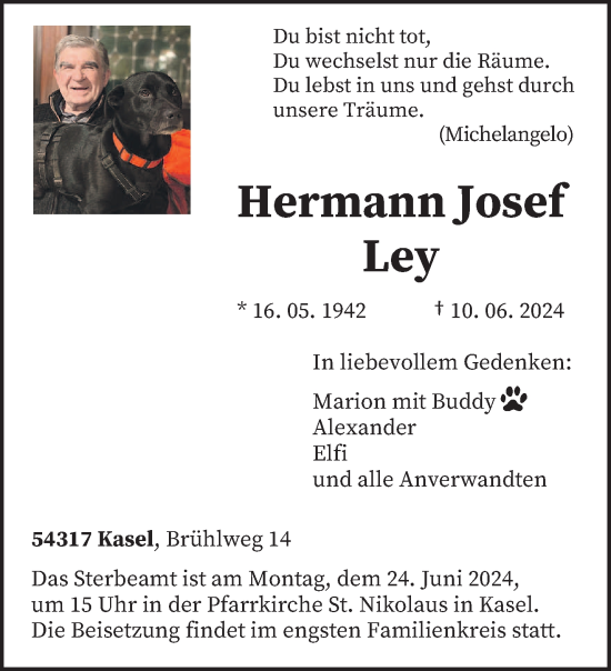 Traueranzeige von Hermann Josef Ley von trierischer_volksfreund