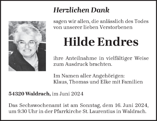 Traueranzeige von Hilde Endres von trierischer_volksfreund