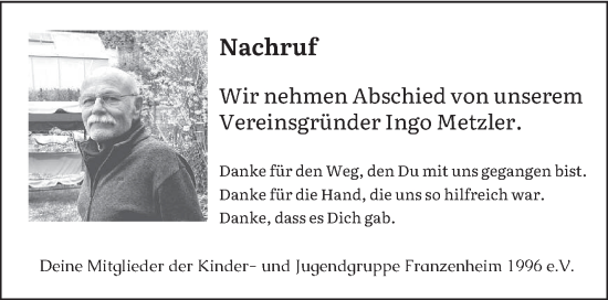 Traueranzeige von Ingo Metzler von trierischer_volksfreund