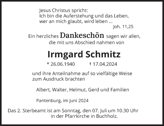 Traueranzeige von Irmgard Schmitz von trierischer_volksfreund