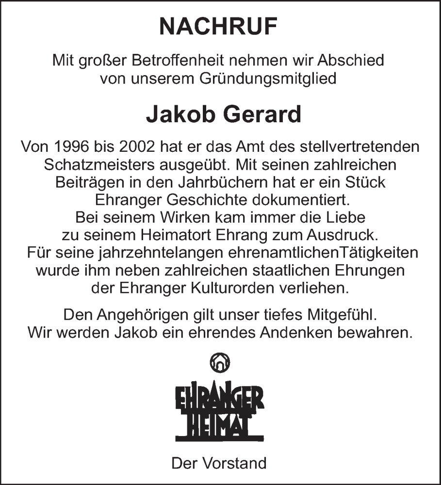  Traueranzeige für Jakob Gerard vom 15.06.2024 aus trierischer_volksfreund